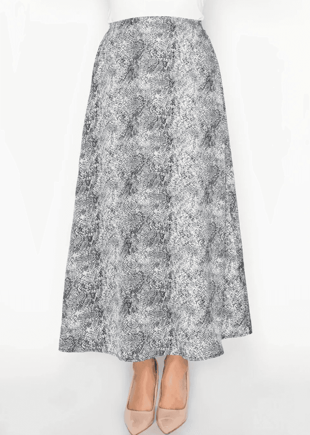 Grey Snakeskin Print A-Line Skirt